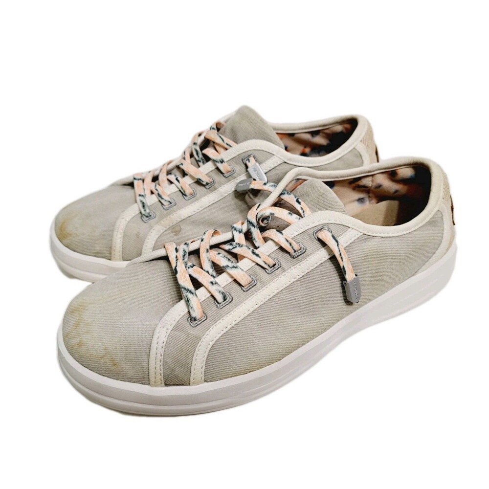 Hey Dude Womens Size 7 Karina Joy Stone Grey Canvas Slip On Casual Sneaker Shoes